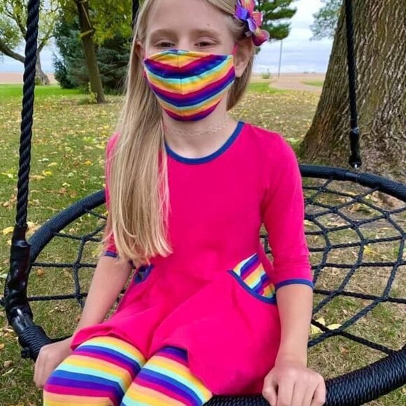 Pink Peplum Ensemble with Rainbow Stripes - Picture 2 of 4